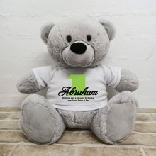 1st Birthday Personalised Bear with T-Shirt - Grey 40cm