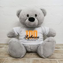 100th Birthday Personalised Bear with T-Shirt - Grey 40cm