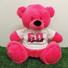 60th Birthday Personalised Bear with T-Shirt - Hot Pink 40cm