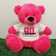 90th Birthday Personalised Bear with T-Shirt - Hot Pink 40cm