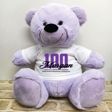 100th Birthday Personalised Bear with T-Shirt - Lavender 40cm