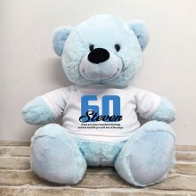 60th Birthday Personalised Bear with T-Shirt - Light Blue 40cm