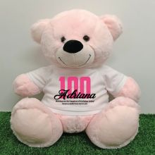 100th Birthday Personalised Bear with T-Shirt - Light Pink 40cm