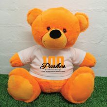 100th Birthday Personalised Bear with T-Shirt - Orange 40cm