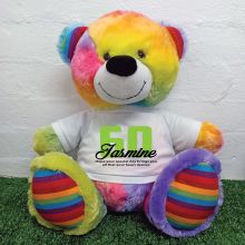 60th Birthday Personalised Bear with T-Shirt - Rainbow  40cm