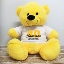 40th Birthday Personalised Bear with T-Shirt - Yellow 40cm