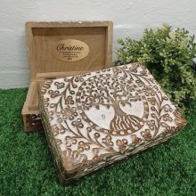 Christening Tree Of Life Boho Carved Wooden Box