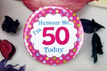 50th Birthday Party Badge - Pink Spots