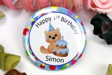 Personalised Birthday Badge - Blue Teddy - Any Age