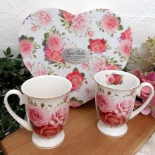 Pink Rose 2pce Mug Set in Aunty Heart Box