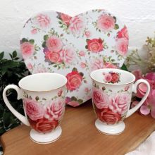 Pink Rose 2pce Mug Set in Heart Box