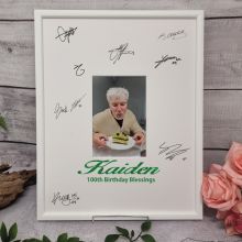 100th Birthday Signature Frame White Glitter 4x6 Photo