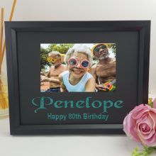80th Birthday Personalised Photo Frame 4x6 Glitter -Black