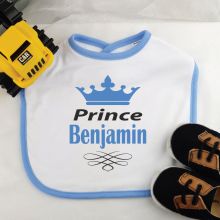 Personalised Prince Baby Boy Bib - Blue