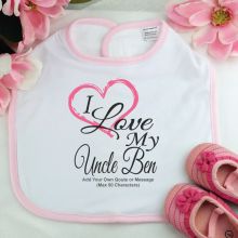 Personalised I Love My Uncle Baby Girl Bib - Pink
