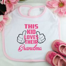 This Kid Loves Their Grandma Baby Girl Bib - Pink
