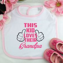 This Kid Loves Their Grandpa Baby Girl Bib - Pink
