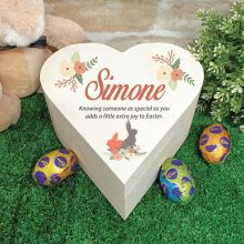Wooden Easter Heart Box - Vintage Rabbit