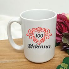 100th Birthday Personalised Coffee Mug Filigree Heart 15oz