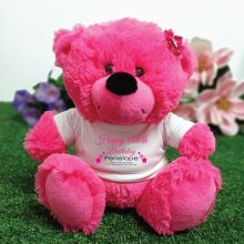 Personalised 100th Birthday Bear Hot Pink Plush