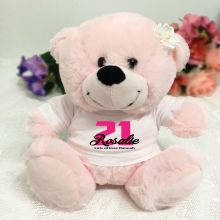 21st Birthday Personalised Teddy Bear Light Pink Plush
