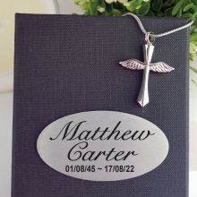 Cross Memorial Urn Cremation Ash Necklace In Personalised Box