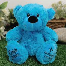 Christening Personalised Teddy Bear 30cm Bright Blue