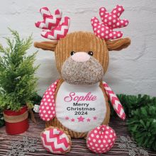 Harlequin Christmas Reindeer Cubbie Plush Pink