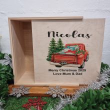 Large Personalised Wooden Christmas Box Red Ute