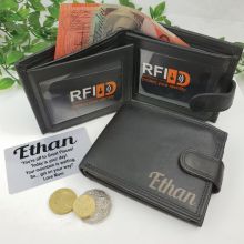 Graduation Personalised Mens Black Leather Wallet RFID