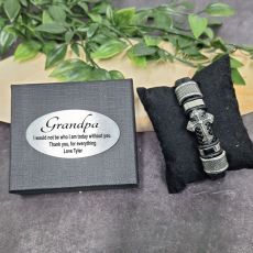 Black Leather Cross Bracelet In Grandpa Box