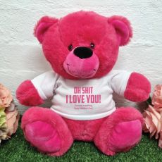 Love You Naughty Valentines Day Bear - 30cm Hot Pink
