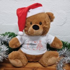 Personalised Christmas Bear 30cm Brown Red Hat
