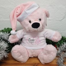 Personalised Christmas Bear 30cm Pinke Hat
