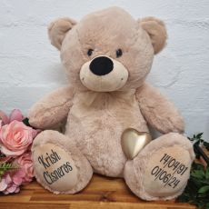 Personalised Bear with Gold Heart Urn Cream 40cm 