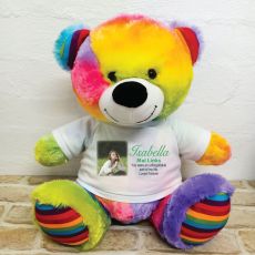 Personalised Memorial Photo Teddy Bear 40cm Rainbow