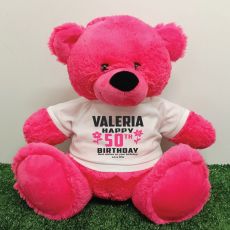 Personalised 50th Birthday Bear Pink 40cm