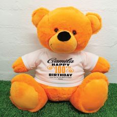 Personalised 100th Birthday Bear Orange 40cm