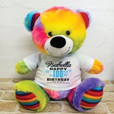 Personalised 100th Birthday Bear Rainbow 40cm