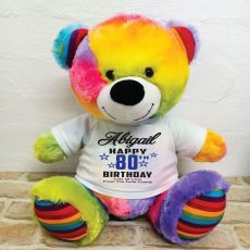 Personalised 80th Birthday Bear Rainbow 40cm