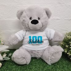 100th Birthday Teddy Bear Grey Plush 30cm
