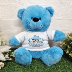 Personalised 1st Birthday Party Bear Bright Blue Plush 30cm