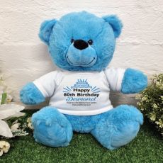 80th Birthday party Bear Bright Blue Plush 30cm