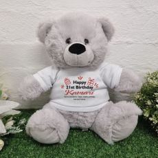 Personalised 21st Birthday Bear Grey Plush 30cm
