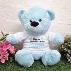 100th Birthday party Bear Light Blue Plush 30cm