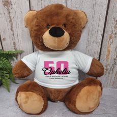50th Birthday Personalised Bear with T-Shirt - Brown  40cm