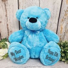 Personalised 30th Birthday Teddy Bear 40cm Plush Bright Blue