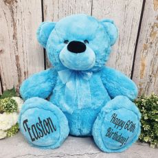 Personalised 60th Birthday Teddy Bear 40cm Plush Bright Blue