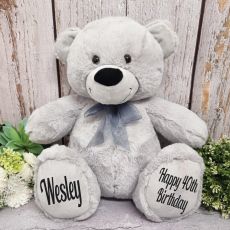Personalised 40th Birthday Teddy Bear 40cm Plush Grey