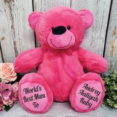 Personalised Mum Teddy Bear 40cm Plush  Hot Pink